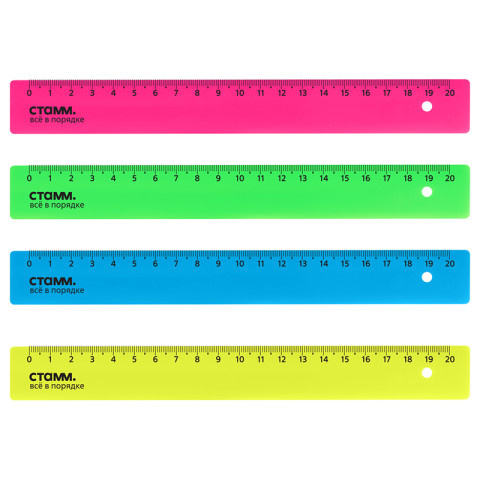 Линейка СТАММ, пластиковая, непрозрачная, неоновые цвета, микс