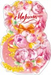 Открытка, 8 Марта (весенние цветы), Розовый, с блестками