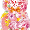Открытка, 8 Марта (весенние цветы), Розовый, с блестками