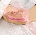 Лента декоративная органза с леской Розовый с золотой каймой