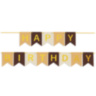 Гирлянда Флажки, Happy Birthday, Бежевый микс/Золото, Металлик