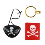 Карнавальный набор, Пират (бандана, повязка на глаз, серьга), Красный/Черный/Золото