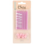 Свечи Точки и Полосы Розовый / Белый с держателями