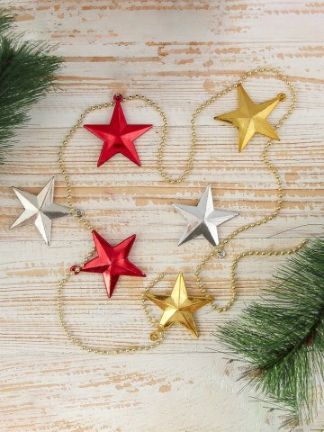 Бусы на ёлку «Разноцветные звёздочки», 5.5 см, золотисто - красные