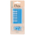 Свечи Точки и Полосы, Голубой / Белый, с держателями