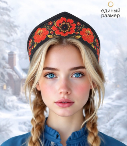 Кокошник - ободок «Маки», с регулируемой резинкой, чёрный тест