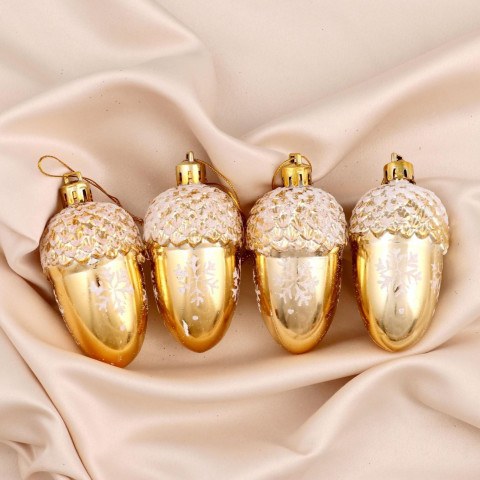 Украшение ёлочное "Жёлудь со снежинками", золото