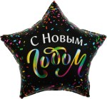 Звезда, С Новым Годом (разноцветное конфетти), Черный