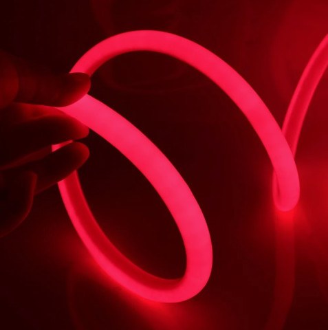 Гибкая круглая неоновая светодиодная лента 360 градусов Красный свет d12мм