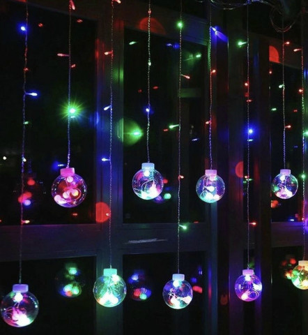Новогодняя светодиодная гирлянда "Бахрома" разноцветная, 10 шариков