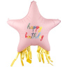 Фигура Звезда розовая С днем рождения бахрома золото / Happy Birthday
