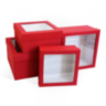 Коробка с прозрачным окном тиснение ЛЕН красный, квадрат