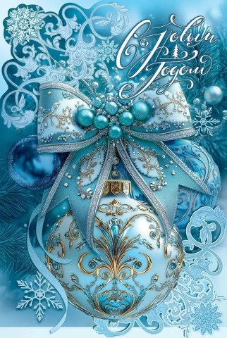 Открытка, С Новым Годом! (елочный шар с бантом), с блестками