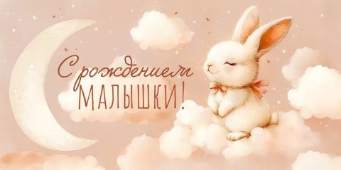 Конверт для денег, С Рождением Малышки! (зайка на облачке), с блестками