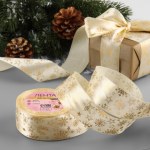 Лента атласная с тиснением «Снежинки», бежевая