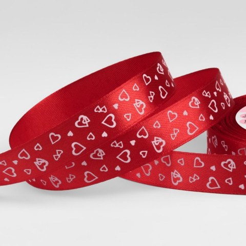 Лента атласная «Сердца», красный