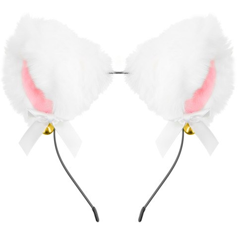 Ободок Пушистые ушки - фурри, с бантиками, Белый
