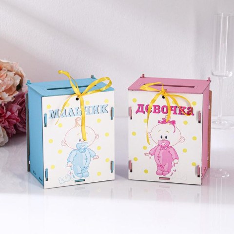 Свадебный банк для сбора денег «На новорожденных. Мальчик/Девочка», розово-голубой