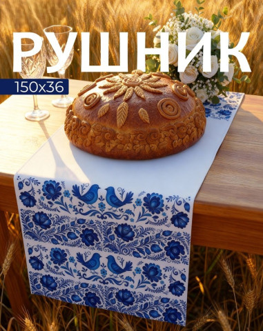 Рушник «Гжель и орнамент», белый/синий, Честный знак