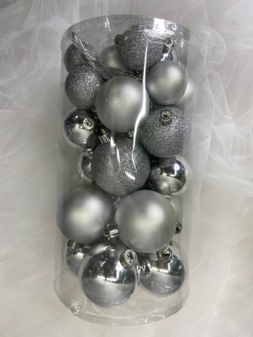 Набор новогодних елочных шаров Серебро Набор разного размера