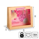 Пакет подарочный крафтовый с пластиковым окном, упаковка, «Happy Birthday»