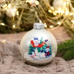 Распродажа! Новогодний елочный шар "Два снеговика" стекло, ручная работа, в подарочной упаковке