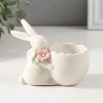 Фигурка - подставка для яйца «Кролик пасхальный с цветочками», керамика