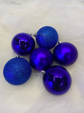 Набор новогодних елочных шаров 3 дизайна Синий(матовый, глянец и блестящий)