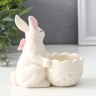 Фигурка с подставкой для мелочей «Белый кролик с цветочком», керамика