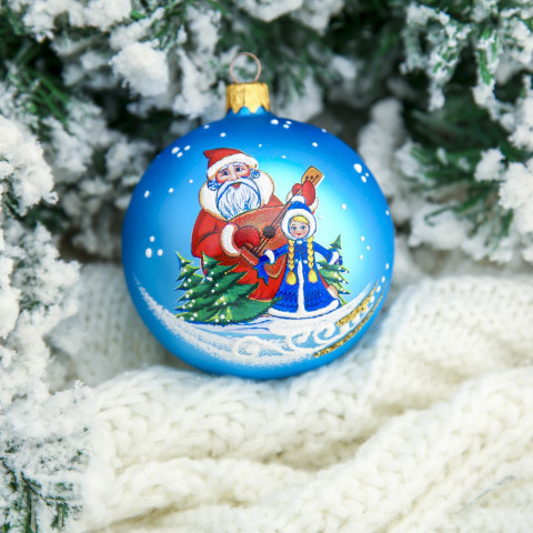 Новогодний елочный шар "Дед Мороз и Снегурочка", микс