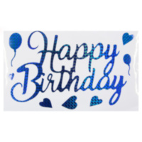 Наклейка Happy Birthday (сердечки), Синий, Голография