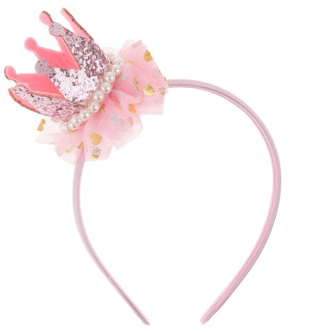 Ободок, Нежная корона, Розовый, с блестками