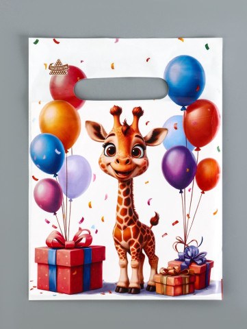 Пакет подарочный полиэтиленовый с вырубной ручкой «Жирафик», 30 мкм
