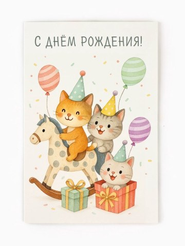 Открытка «В день рождения», котятки