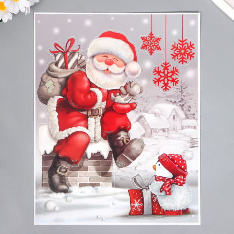 Декоративная наклейка Дед мороз и пингвин