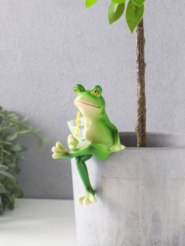 Фигурка для флорариума «Лягуха с лимонадом», полистоун, декор на кашпо