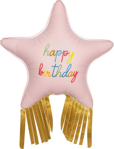 Фигура Звезда, Happy Birthday, Золотой каскад, Розовый, Сатин