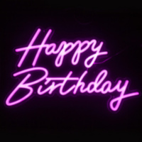 Световая надпись на подложке для фотозон, Happy Birthday, Розовый