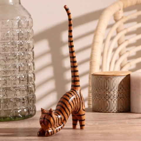 Сувенир «Кошка полосатая под кольца», дерево