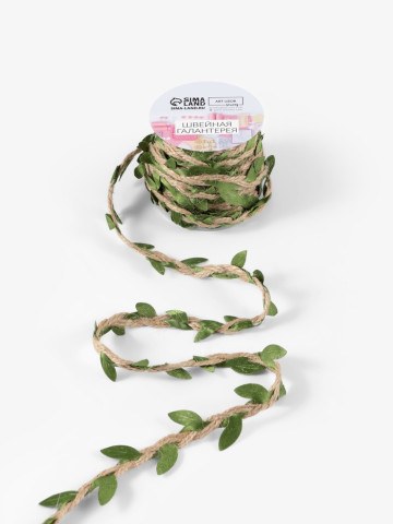 Тесьма декоративная холщовая «Листья», бежевая, зелёная