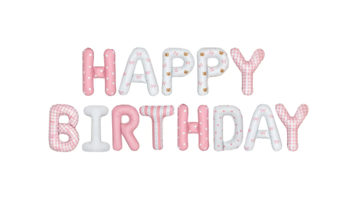 Набор шаров-букв Мини-Надпись "Happy Birthday", Розовый/Белый