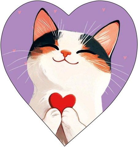 Набор мини-открыток валентинка Кошка, сиреневый фон