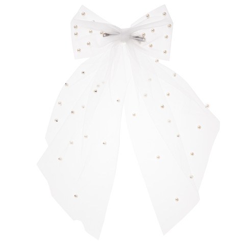 Бант с бусинами на заколке, Белый