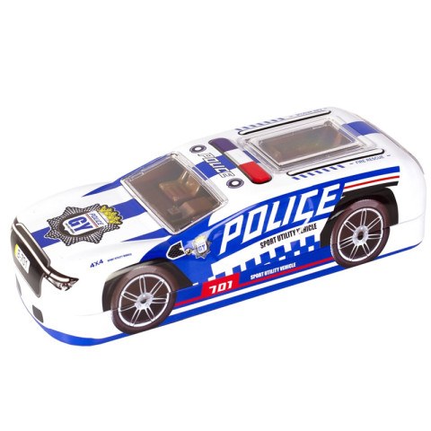 Пенал металлический машина 2 отделения с таблицей умножения, "Police", белый