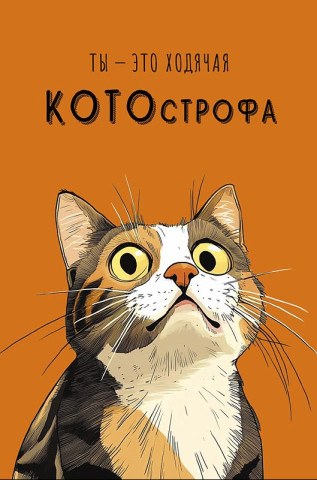 Открытка Ты - это ходячая КОТОстрофа..., лак выборочный, печать на обороте