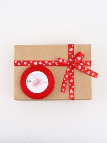 Лента атласная «Сердца», красная