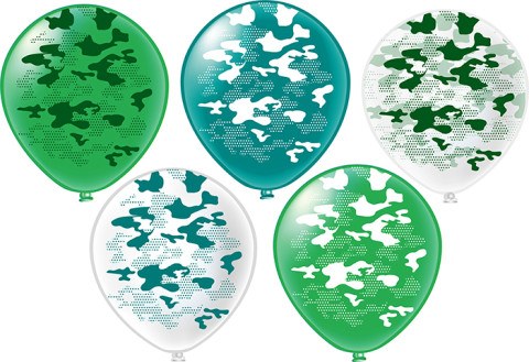 BK Шары Камуфляж, зеленый/белый, пастель, шелк рис. 5ст.
