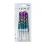 Свечи тортовые классические Витые Градиент Серебро-розовый-синий с держателями