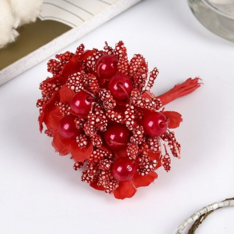 Декор для творчества «Цветы с бусиной», в букете 12 цветов