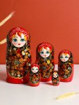 Матрёшка дерево «Рябинка», чёрный платок, набор из 5 штук